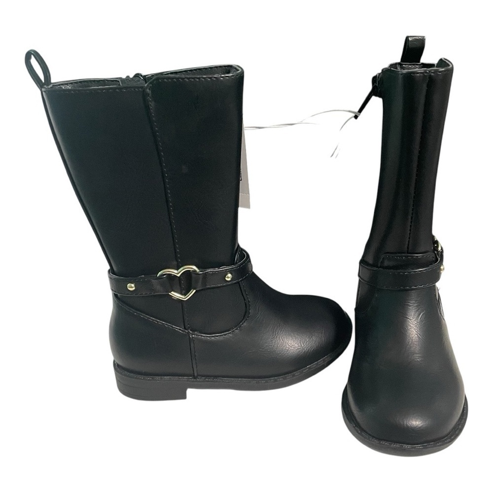 The Children's Place Toddler Girls Black Mid-Calf Boots with Elastic Panels